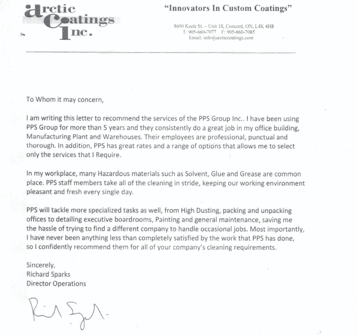 Original Foods Recommendation Letter